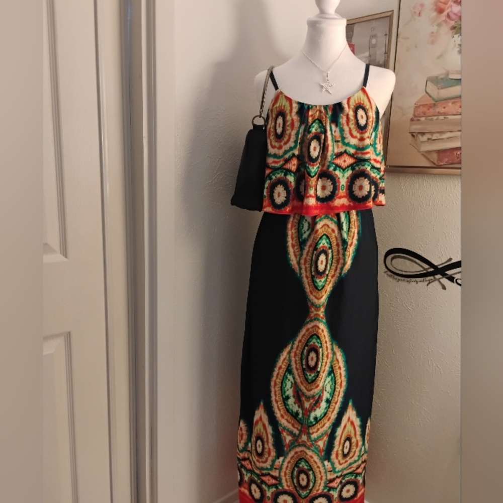 Elegant Blue and Multicolor Maxi Dress